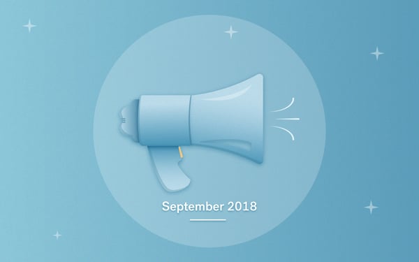 September 2018 on a blue background with a megaphone.