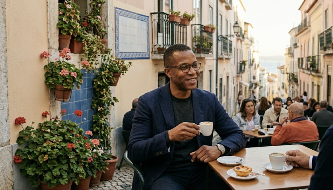 Expat enjoying coffee