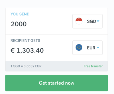 CurrencyFair calculator 2000SGD to EUR