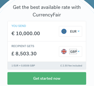 Exchange of 10000 euro to gbp with CurrencyFair