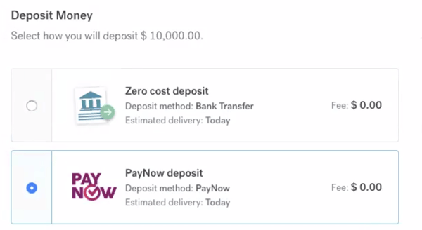 selecting PayNow with CurrencyFair
