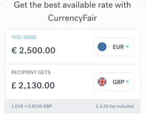 CurrencyFair 2500 EUR to GBP 16:43 19 November 2019