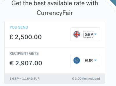CurrencyFair 2500 Sterling to Euro