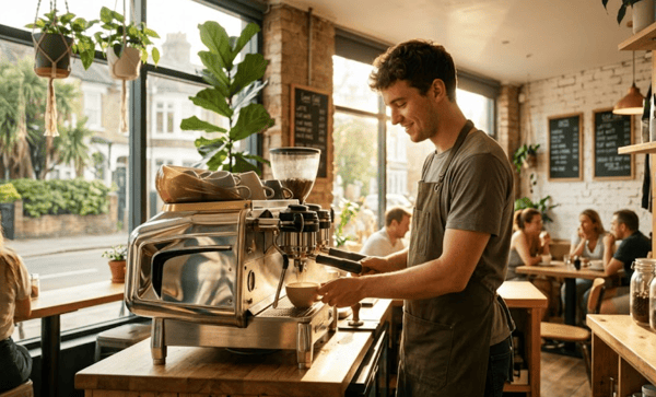 Young expat working in a cafe in Australia