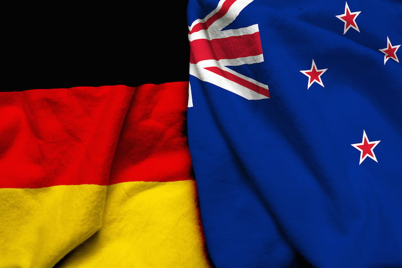 The German and New Zealand flags together.