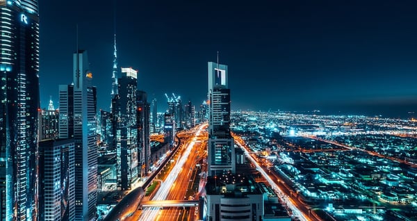 Dubai skyline at night.