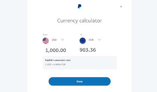 paypal_US_comparisonA screenshot showing the cost of transferring 1,000 USD into EUR using PayPal.