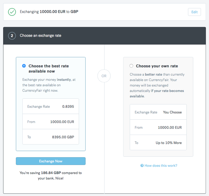 CurrencyFair Choose an exchange rate