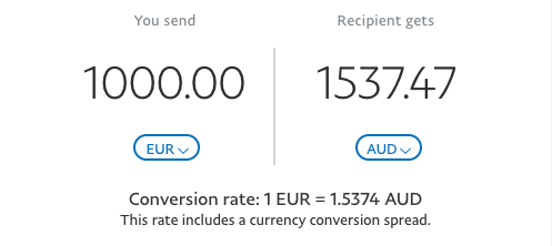 PayPal EUR to AUD