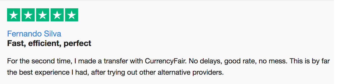 trustpilot review of currencyfair by fernando