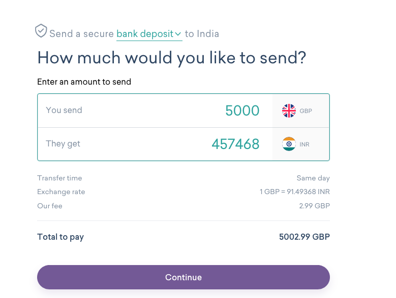 5000 pound sterling to indian rupee transfer WorldRemit