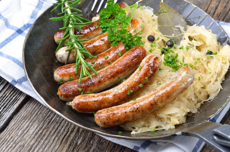 bratwurst on bed of sauerkraut