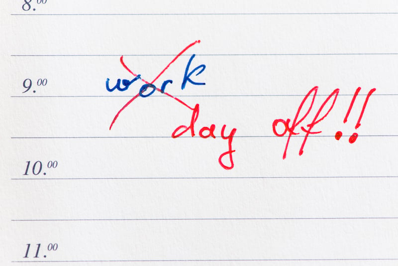 day off from work written on page in diary