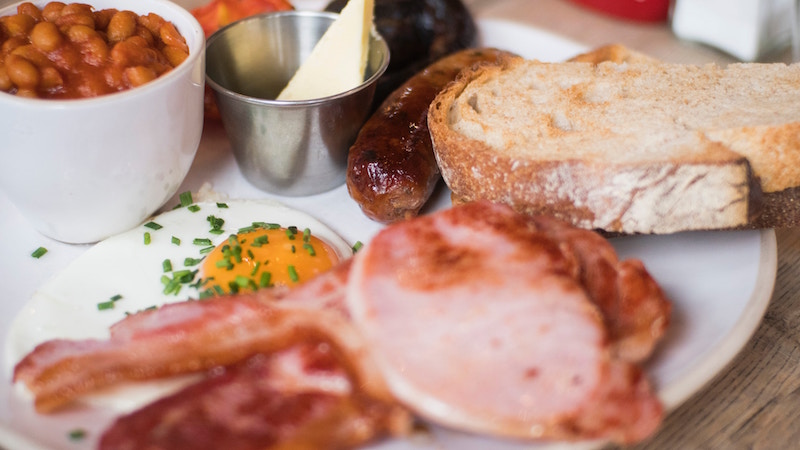 english breakfast fry on white plate