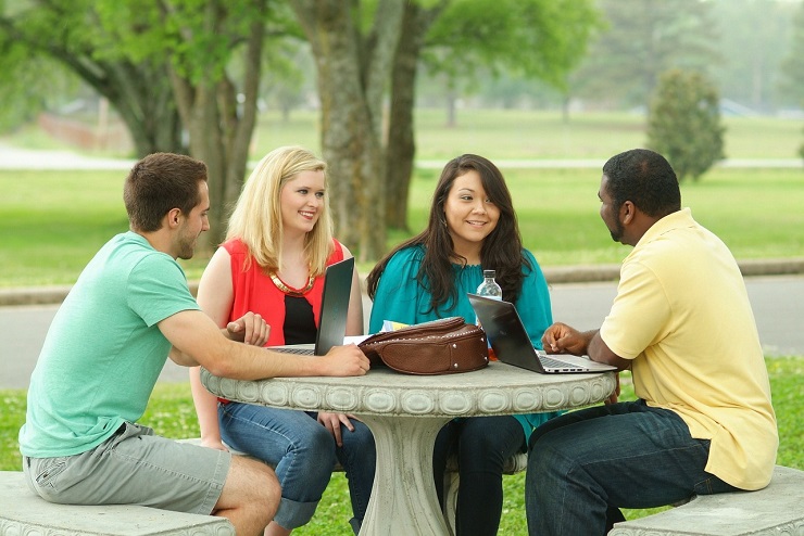 students working outside